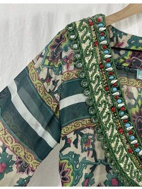 TAJ- Original Silk Designer Red, Green, Blue, gorgeous silk appliqué beading S